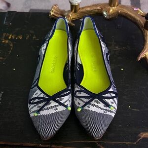 Rothy's Navy and Lime Patterned Flats